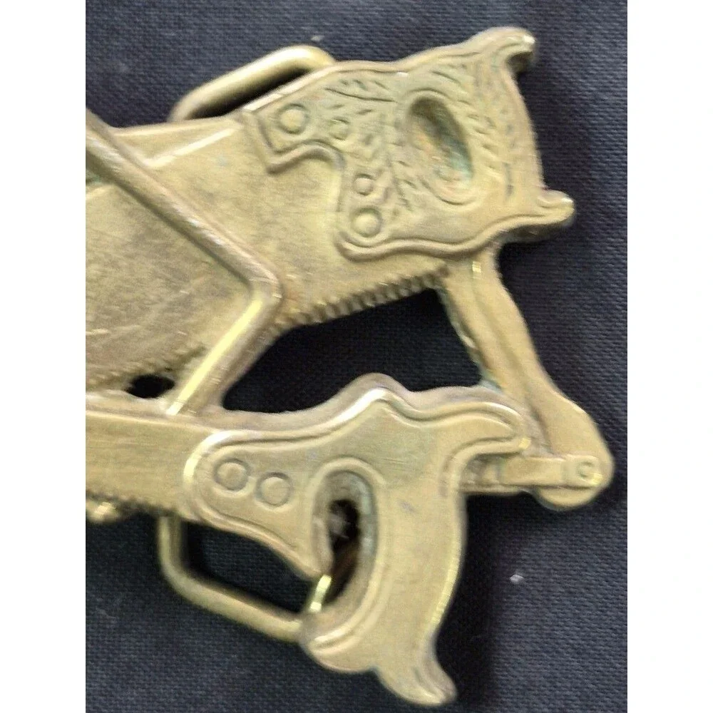 Vintage 1981 Baron Buckles Carpentry Belt Buckle Solid Brass Saws